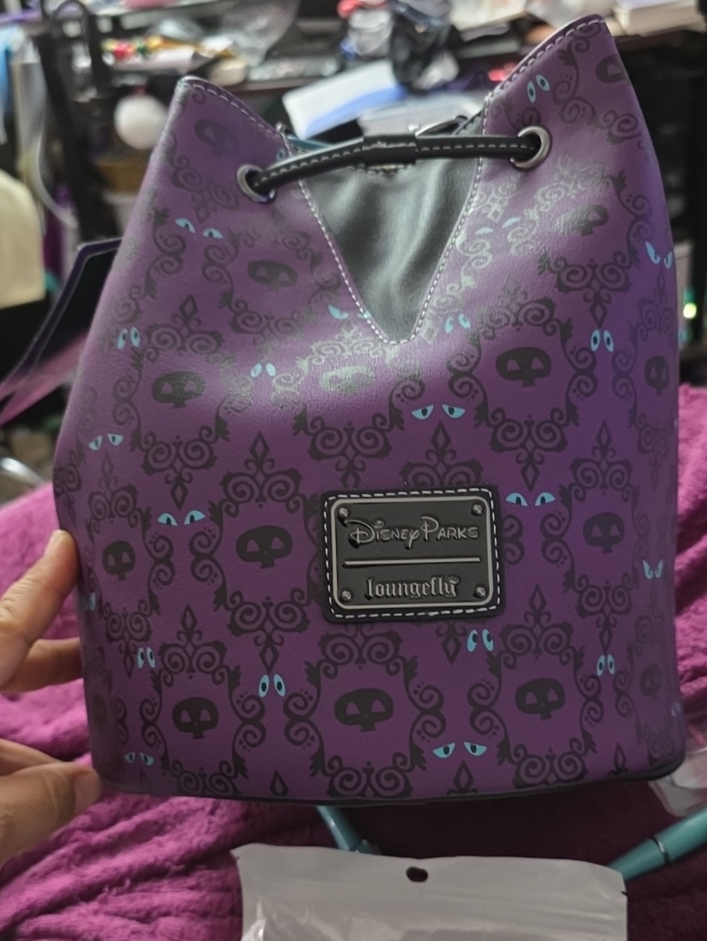 Disney Purple Villains Pattern Drawstring Backpack